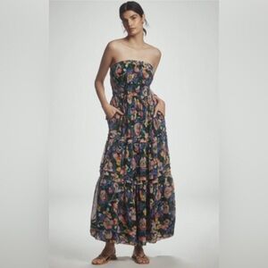 Anthropologie Strapless Floral Dress - Multicolor